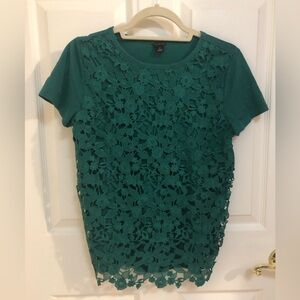 Ann Taylor green cotton shirt with floral lace overlay size XS